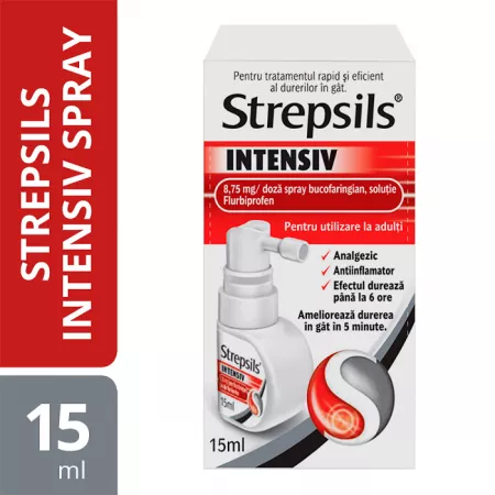 Sistemul Respirator - Strepsils Intensiv Cirese Si Menta Spray Bucofaringian 8.75Mg/Doza, Solutie X 15Ml