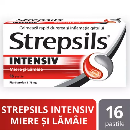 Dureri de gat - Strepsils Intensiv Miere Si Lamaie X 16 Pastile