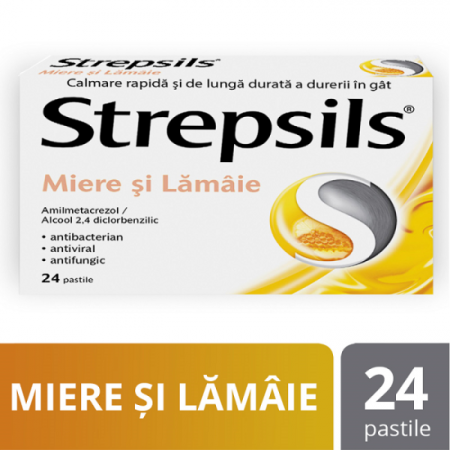 Sistemul Respirator - Strepsils Miere Si Lamaie, 24 Pastile