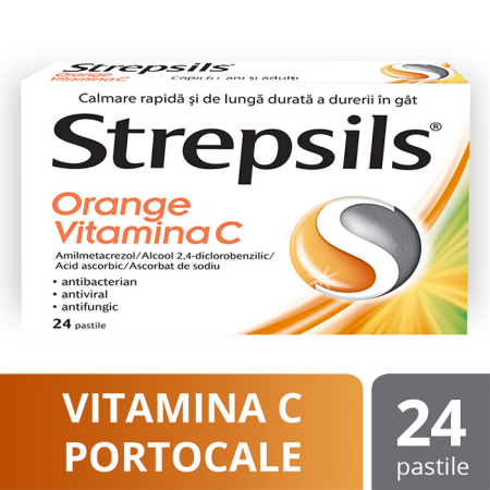 Sistemul Respirator - Strepsils Orange Vitamina C X 24 Pastile