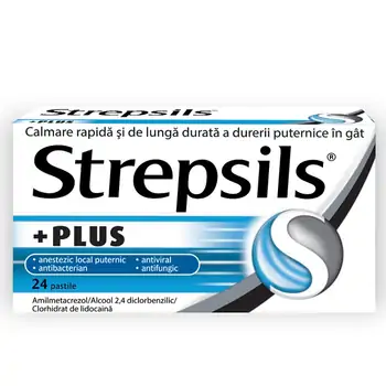 Sistemul Respirator - Strepsils Plus, 24 Pastile