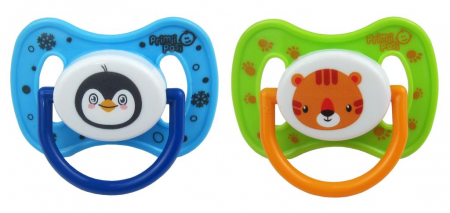 Accesorii - Suzeta din plastic imprimat cu fata de animale, cu tetina ortodontica din silicon, 0-6 luni/6 luni+, JP1103, 2 bucati