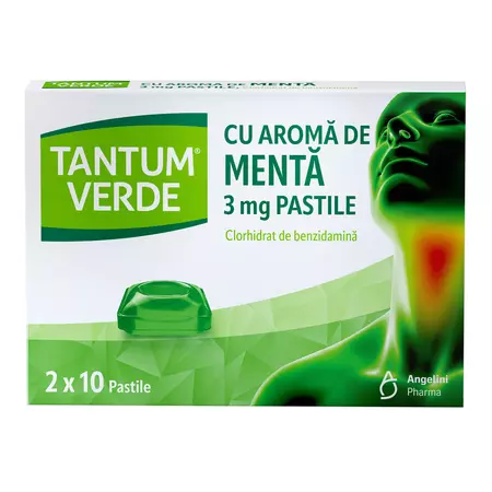 Ameliorare simptome raceala si gripa - Tantum Verde Aroma Menta X 20 Pastile