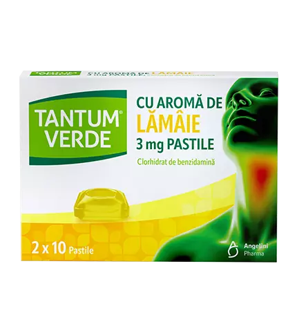 Sistemul Respirator - Tantum Verde Cu Aroma De Lamaie 3 Mg, 20 Pastile
