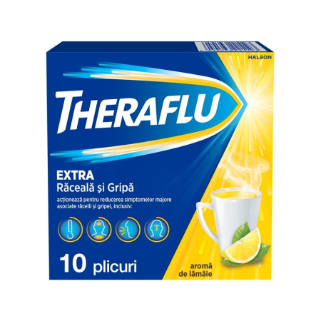 Ameliorare simptome raceala si gripa - Theraflu Extra Raceala+Gripa Pulbere Solutie Orala X 10Plicu