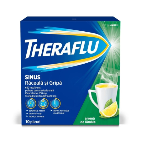 Ameliorare simptome raceala si gripa - Theraflu Sinus Raceala+Gripa Pulbere Orala X 10Plicuri
