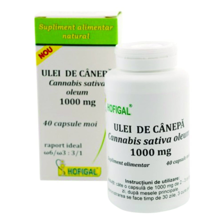 Seminte si Fructe Uscate - Ulei de canepa Hofigal 1000 mg, 40 capsule
