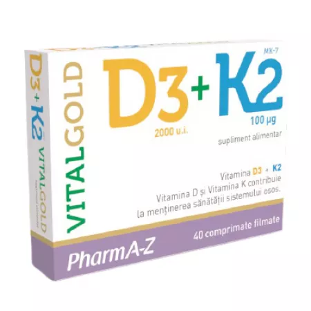 Au, scârțaie și doare-mobilitate scăzută + dureri osoase și articulare - VitalGold D3+K2, 40 comprimate filmate