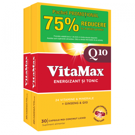 Oferte și reduceri - VitaMax Q10 1+1 -75% reducere , 30 capsule moi