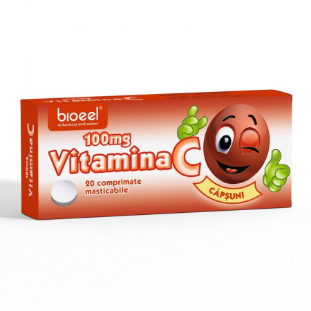 PRODUSE - Vitamina C 100 mg, 20 comprimate masticabile cu aroma de capsuni