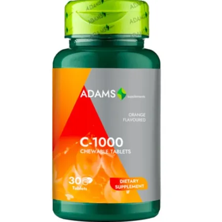 Imunitate adulti - Vitamina C Adams Vision 1000 mg, aromă de portocale, 30 tablete masticabile
