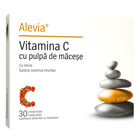 PRODUSE - Vitamina C cu pulpă din Măceșe cu stevie 30 comprimate masticabile