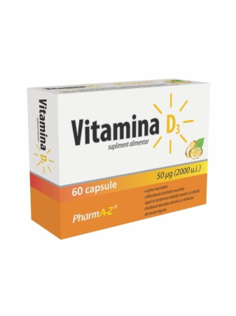 Multivitamine si minerale adulti - Vitamina D3 2000 U.I, 60 capsule Pharm A-Z