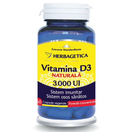 Imunitate adulti - Vitamina D3 Naturala 3000UI 60 capsule Herbagetica
