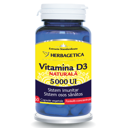 Imunitate adulti - Vitamina D3 Naturală 5000 UI 60 capsule Herbagetica