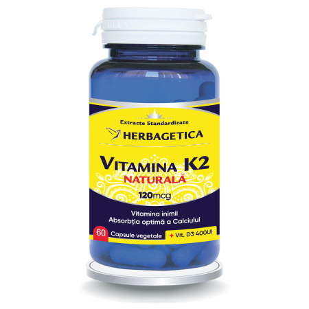 Imunitate adulti - Vitamina K2 MK7 Naturala 120 mcg 60 capsule Herbagetica