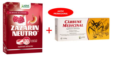 Oferte și reduceri - Zazarin NEUTRO cu aroma de zmeura + Carbune medicinal , 30 comprimate, Adya Green