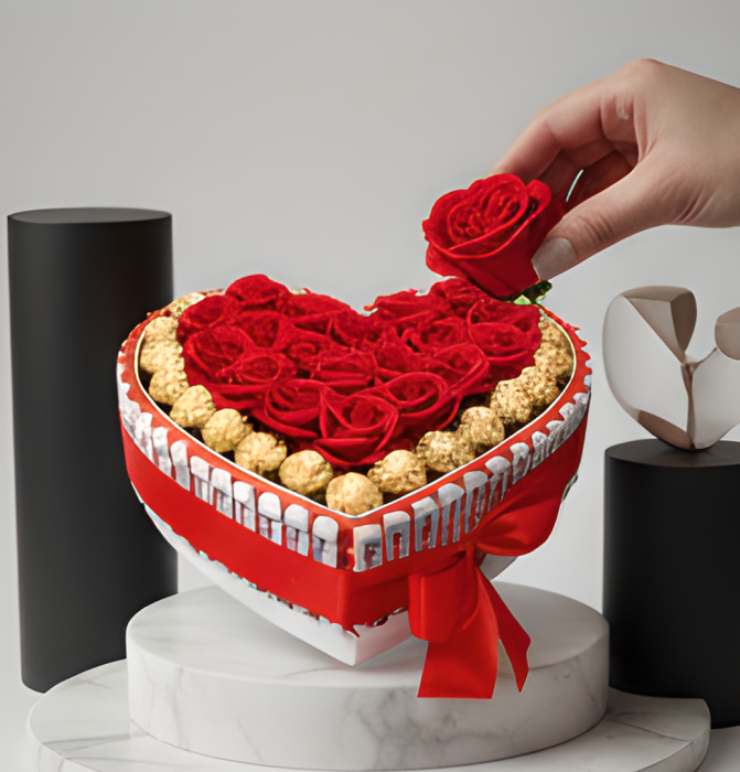 Aranjament Floral cu ciocolata  Kinder Ferrero, 19 Trandafiri, model LOVE19 [4]