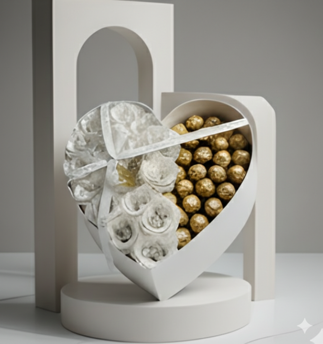 Aranjament din trandafiri albi cu sclipici și bomboane Ferrero – cadoul care impresionează din prima cu Trandafiri din sapun [9]