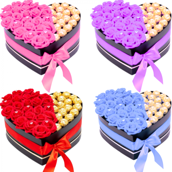 Aranjament Floral Fererro Rosu, cu Trandafiri din sapun [4]