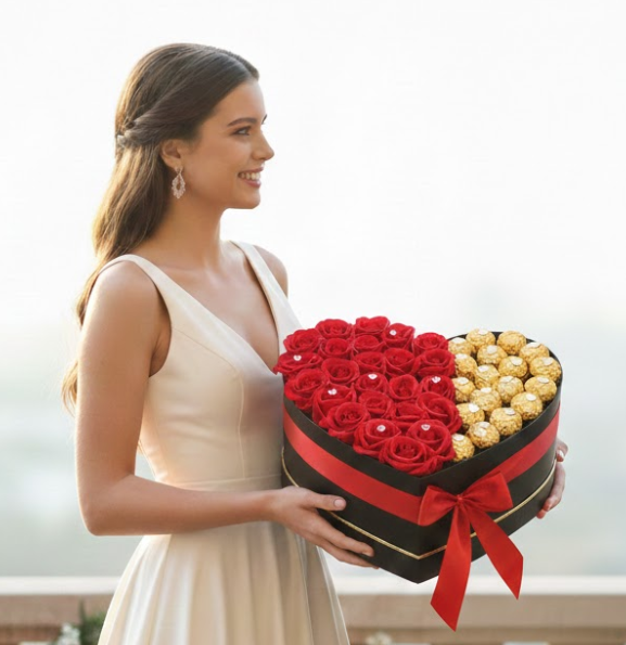 Aranjament Floral Fererro Red, cu Trandafiri din sapun, 30cm, marca eCADOU [2]