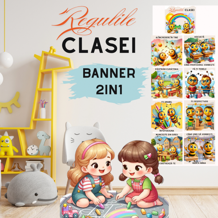 Banner Clasa Albinutelor cu regulile clasei tip postere educaționale din carton sau canvas SBE2025 [2]