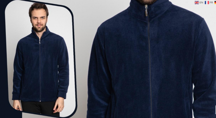 Bluza polar barbati tip hanorac, cu fermoar la baza gatului, culoare bleomarin PAM14 [3]