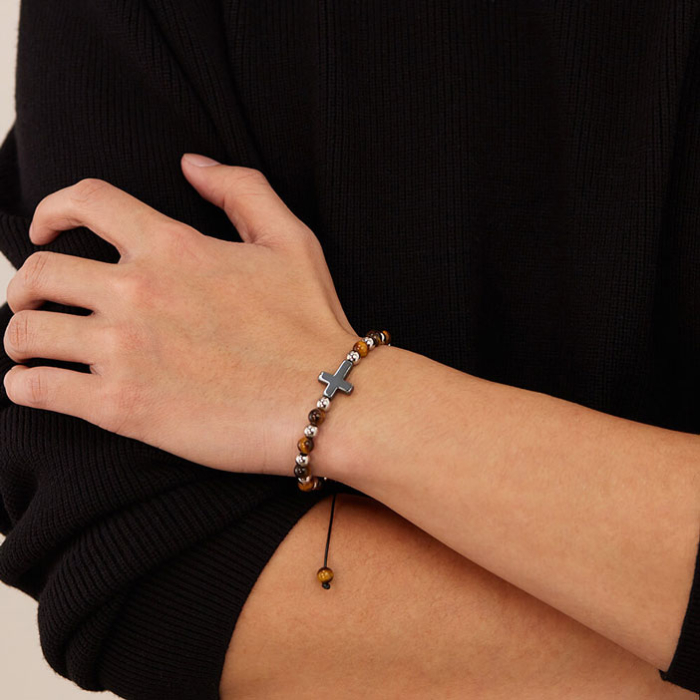 Bratara argintie, Thia Jewelry S.Steel, pentru barbati, din textil, JC-GS1659-8 [2]