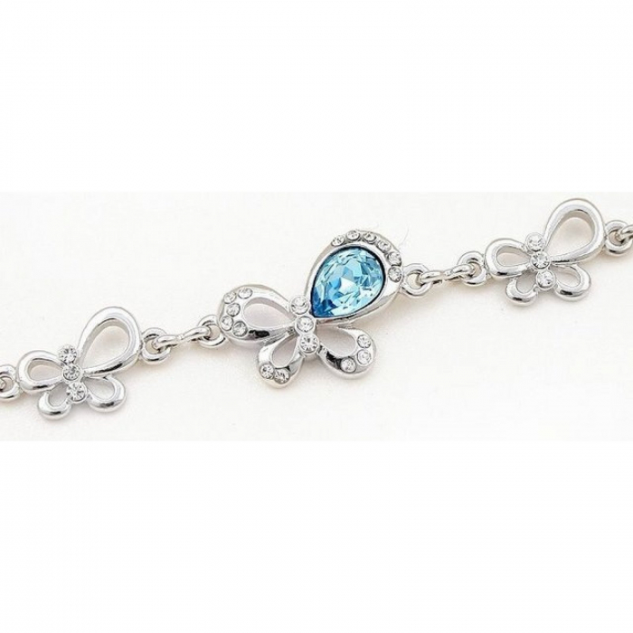 Bratara Butterffly bleo-aquamarine cu cristale, placata cu aur 18K [2]