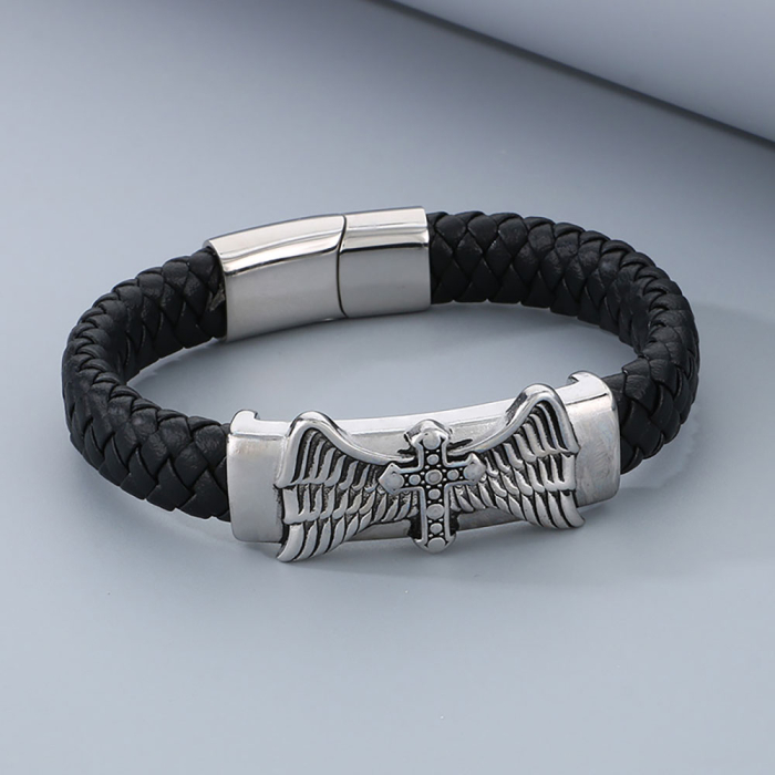 Bratara neagra, Thia Jewelry S.Steel, pentru barbati, din piele, NH-B016-23 [3]