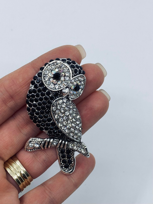 Brosa Bufnita Argintie cu cristale gri, silver,, BR1100.02 [3]