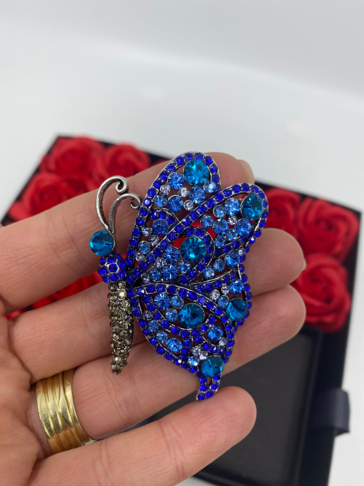 Brosa Fluture cu cristale, albastru, 7x6 cm, BR1100.07 [2]