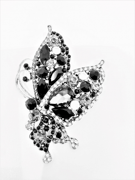 Brosa Fluture argintiu cu cristale negre, 7x6 cm, BR1100.06 [2]