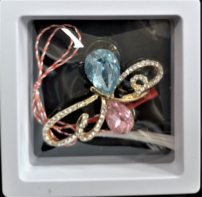 Broșă cu model Fluture cu pietre rose-aquamarine [1]