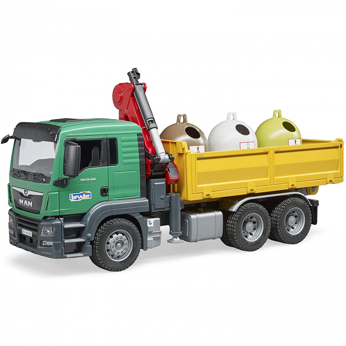 BRUDER - CAMION MAN TGS CU 3 CONTAINERE DE RECICLAT STICLA