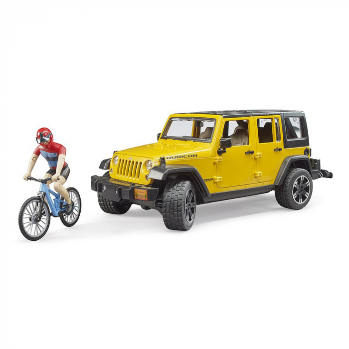 BRUDER - JEEP WRANGLER UNLIMITED RUBICON CU BICICLETA SI CICLIST