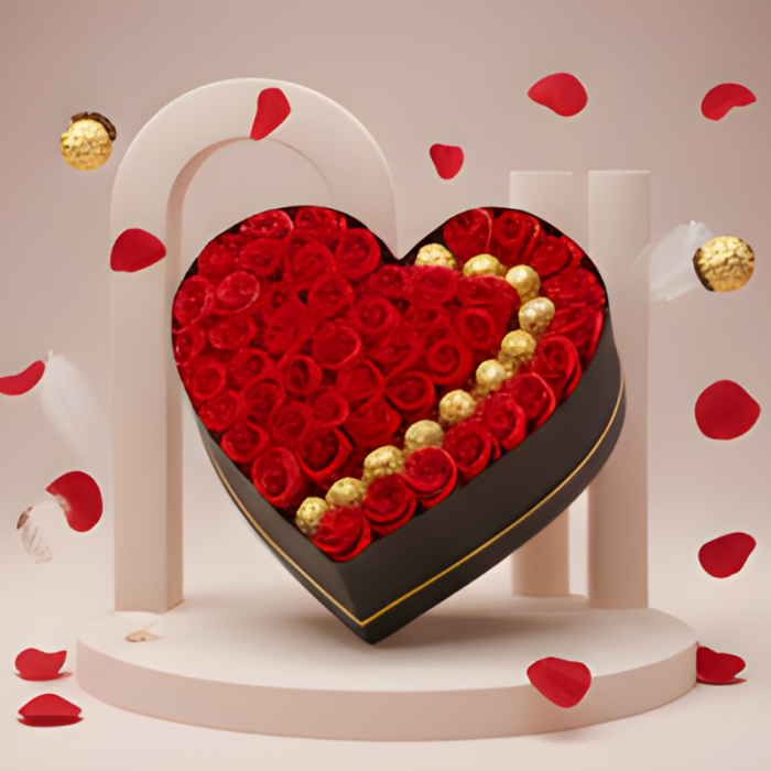 Buchet Luxury Red 3 Aranjament cu trandafiri din sapun si praline de ciocolata Ferrero Rocher [5]