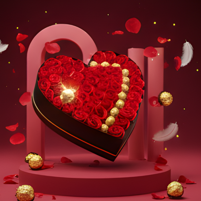 Buchet Luxury Red 3 Aranjament cu trandafiri din sapun si praline de ciocolata Ferrero Rocher [4]