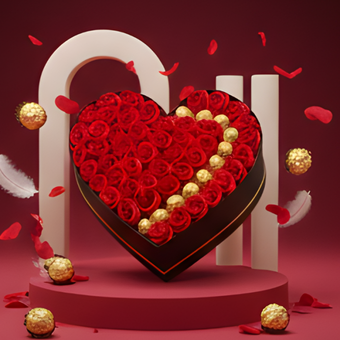 Buchet Luxury Red 3 Aranjament cu trandafiri din sapun si praline de ciocolata Ferrero Rocher [2]