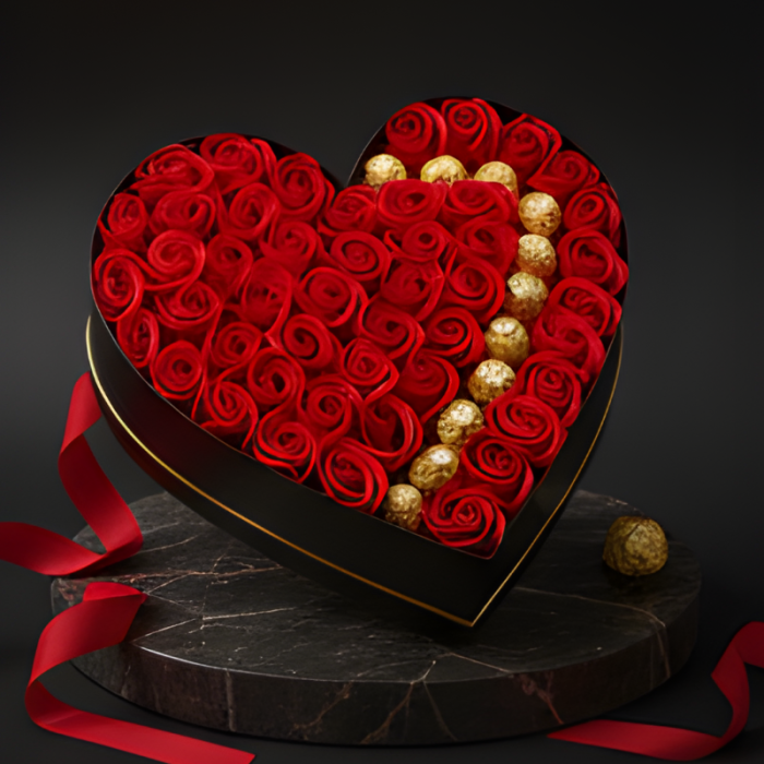 Buchet Luxury Red 3 Aranjament cu trandafiri din sapun si praline de ciocolata Ferrero Rocher [7]