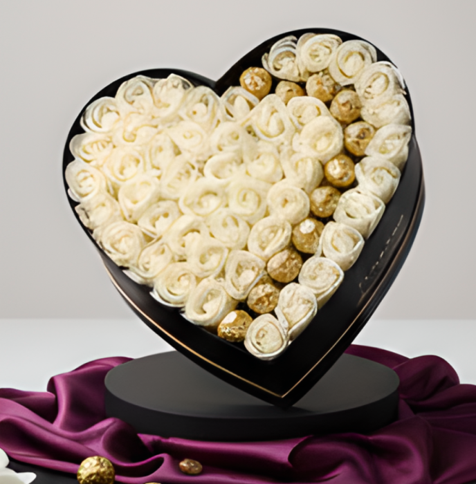 Buchet Luxury White 3 Aranjament cu trandafiri din sapun si praline de ciocolata Ferrero Rocher. [5]