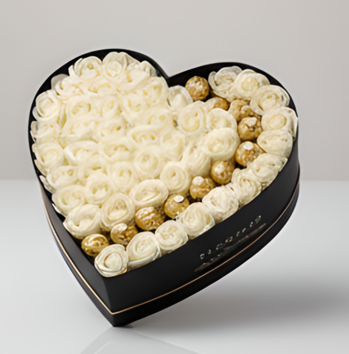 Buchet Luxury White 3 Aranjament cu trandafiri din sapun si praline de ciocolata Ferrero Rocher. [7]