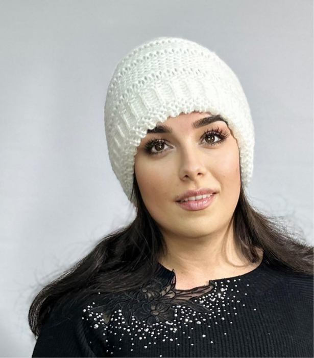 Caciula dama impletita, calduroasa si dublata în interior, HONEY alba [2]