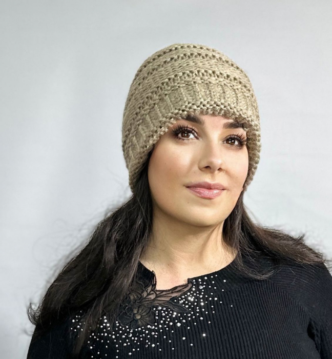 Caciula dama impletita, calduroasa si dublata în interior, HONEY maro [2]