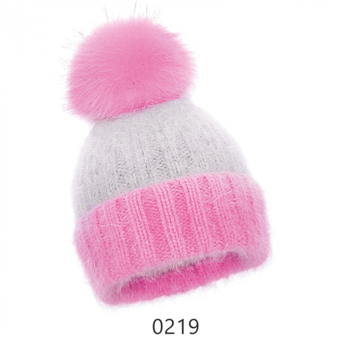 Caciula dama impletita, pufoasa, calduroasa si foarte groasa, pompona cu blanita, Galben AN23.04PNJ [2]