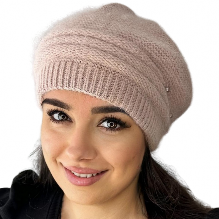 Caciula dama stil bereta CARLA  din angora, pufoasa, marime 58-60, culoare capuccinno inchis [2]