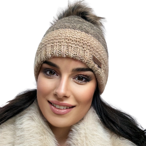 Căciulă de damă DARIA – model de iarnă cu pompon, interior polar, tricot moale și foarte călduroasă [2]