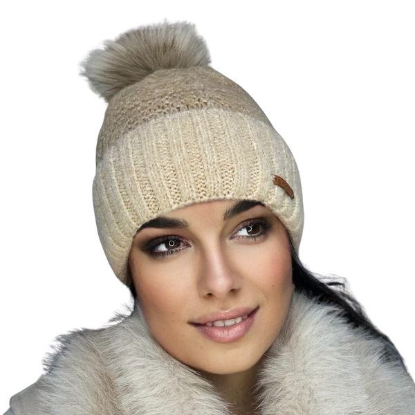 Căciulă de damă DARIA – model de iarnă cu pompon, interior polar, tricot moale și foarte călduroasă [3]