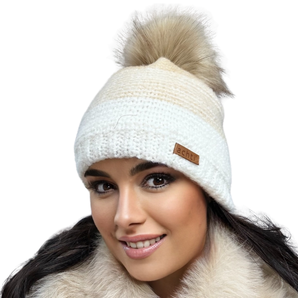 Căciulă de damă DARIA – model de iarnă cu pompon, interior polar, tricot moale și foarte călduroasă [2]
