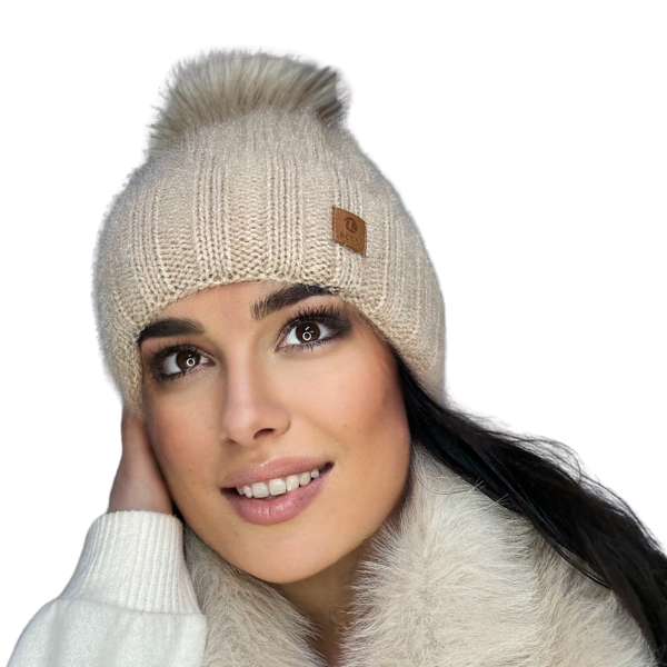 Căciulă de damă DARIA – model de iarnă cu pompon, interior polar, tricot moale și foarte călduroasă [2]